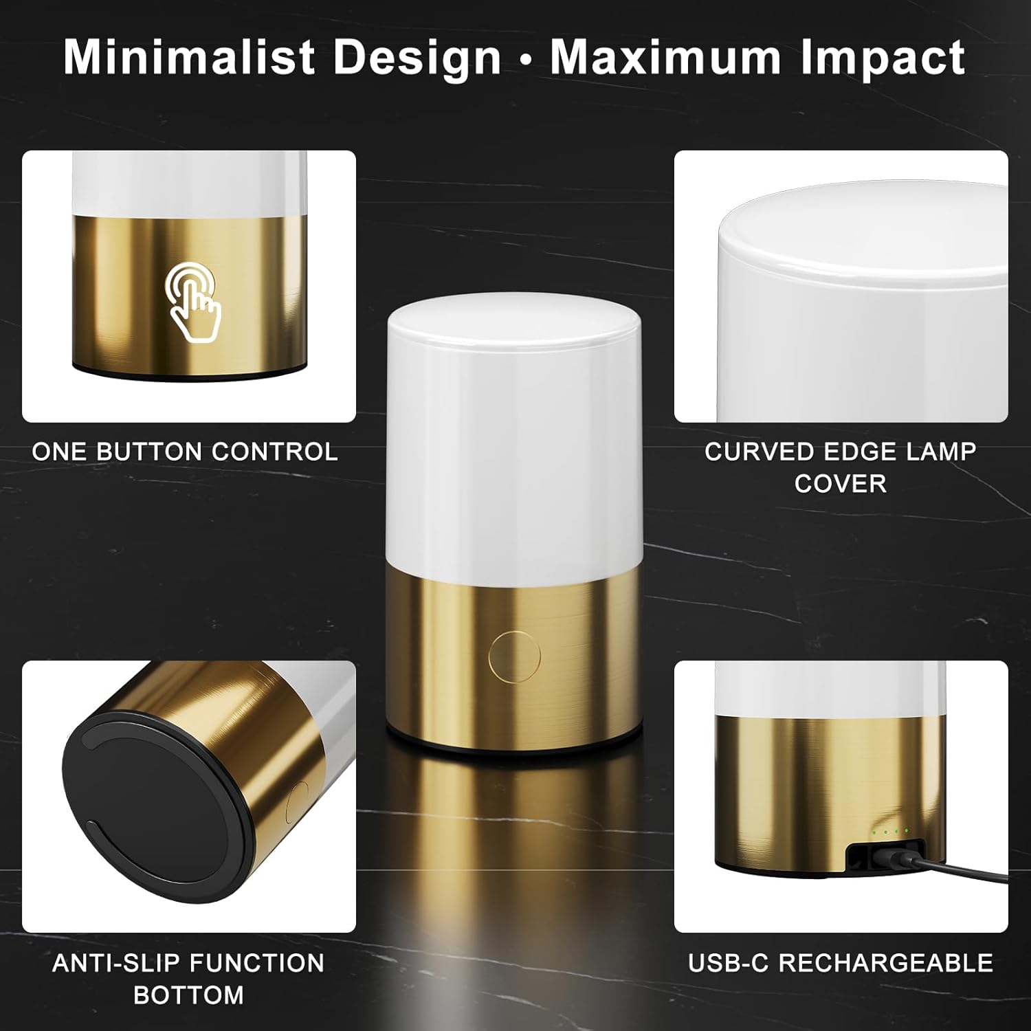 Small Table Lamp - Rechargeable, Portable, 10 Brightness Levels, Auto-Off Timer, Waterproof, Up to 20-Hours,Warm Light for Bedside, Reading, Dining,Travel, Camping & Décor-Brass