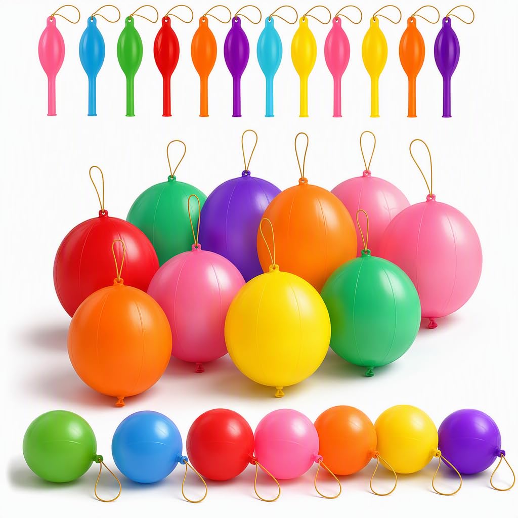 50 Punch Balloons, Assorted Colours, 4g Latex Balloons With Elastic Band
