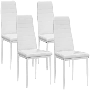 Juego de 4 sillas de comedor blancas, modernas sillas de cocina con patas de metal, sillas acolchadas, fáciles de montar, adecuadas para comedor, salón, cocina