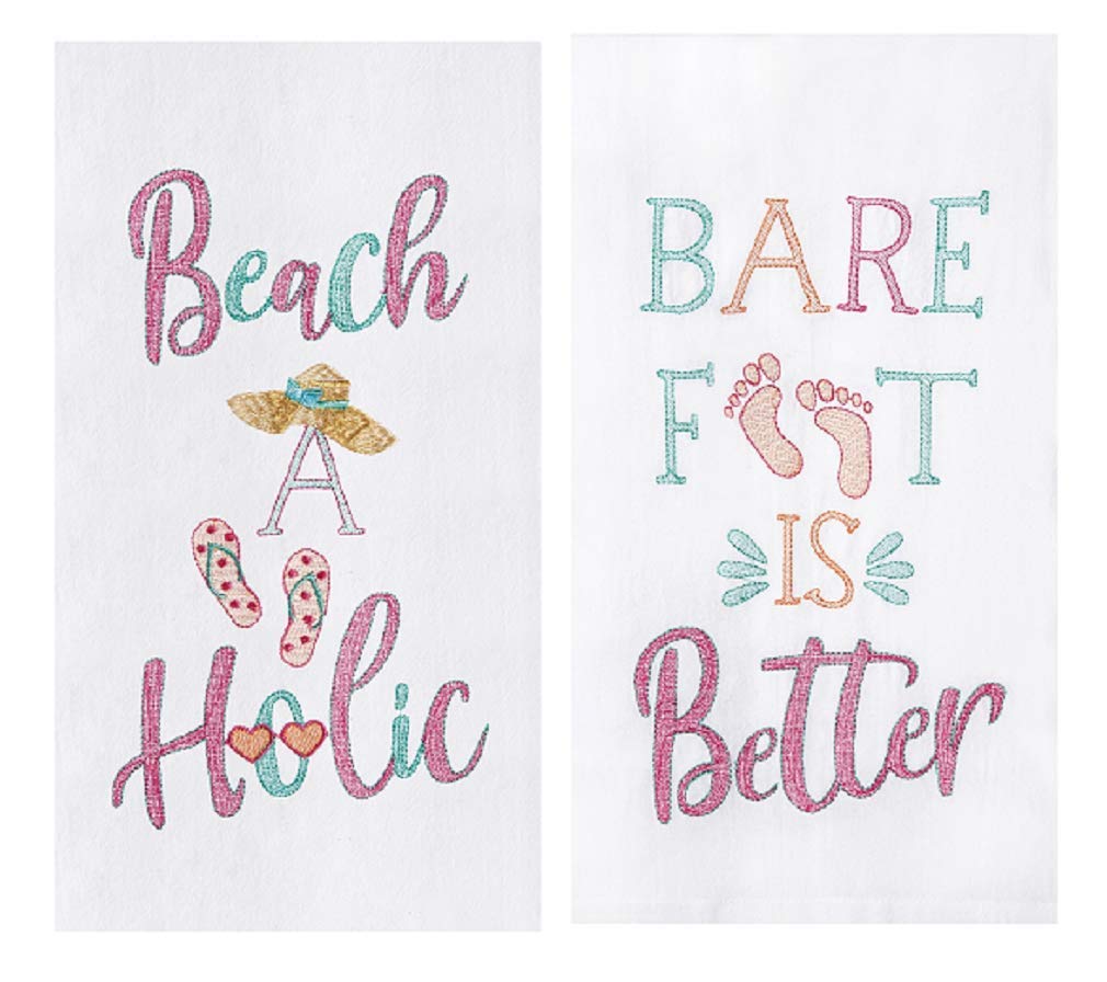 C&F 2 Piece Embroidered Beach Flour Sack Kitchen Towel Set