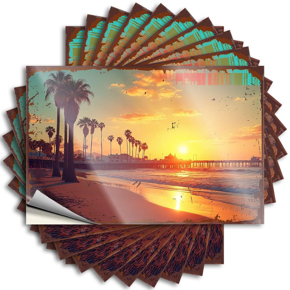 Tattoos - Snarky Door Sunset On The Beach with Palm Trees. for Taupe Backyard Bar Decor(12X18CM)