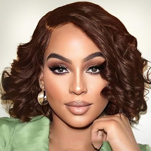 Miniatura 6 de Peluca de cabello humano rizado de 28 pulgadas con encaje frontal de color marrón chocolate para mujeres negras, pelucas de cabello humano ondulado