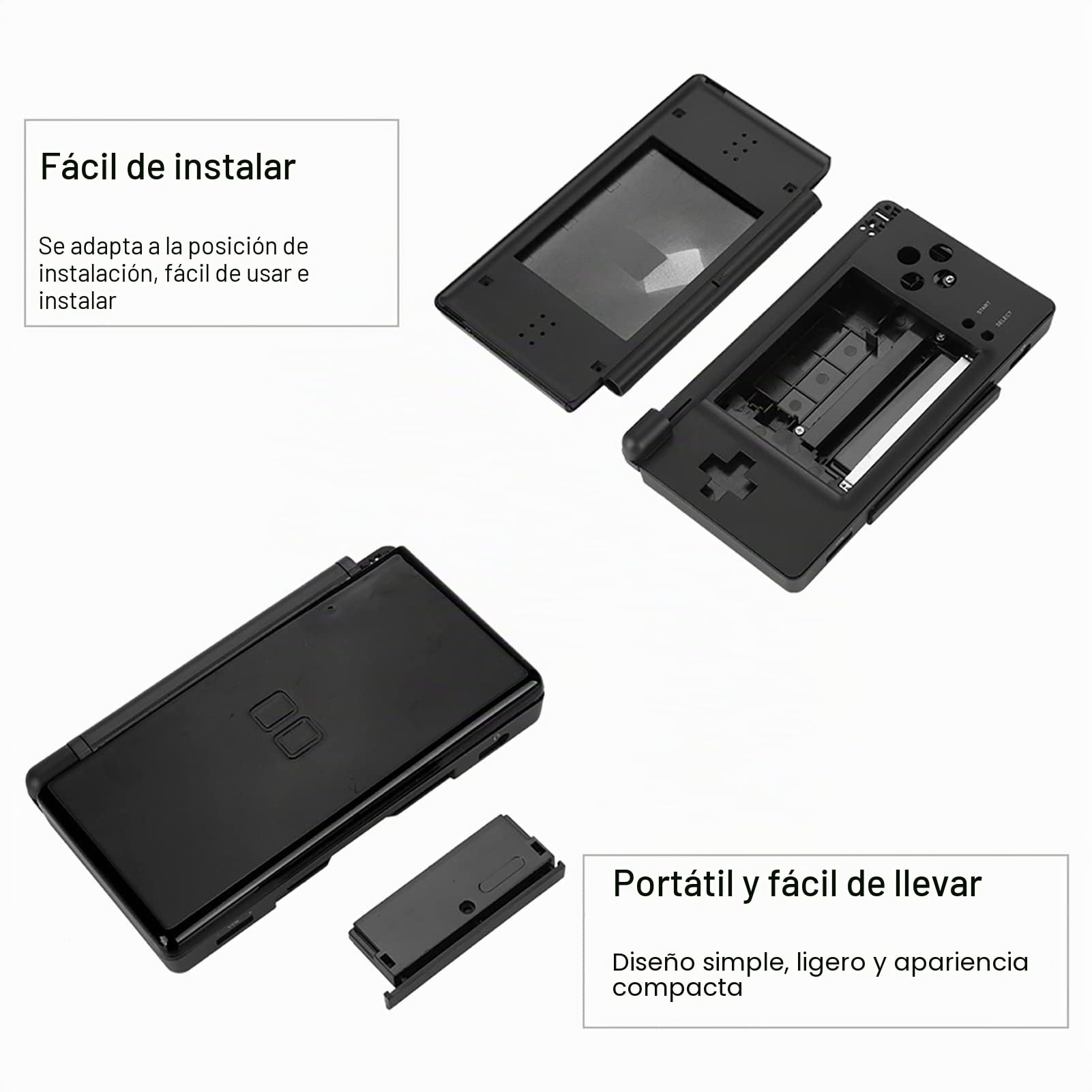Piezas de Reparación Completas, Carcasa del Kit de Reemplazo DS para Shell Case (Azul) (Negro)