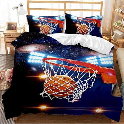 LMMSMGS King Size Duvet Cover Sets Basketball Duvet Cover King Size 94.5"x 86.6" with 2 Pillowcases 19.7"x 29.5" Bedding Sets Ultra Soft Warm Fluffy With Zipper Closure for Aldults Kids