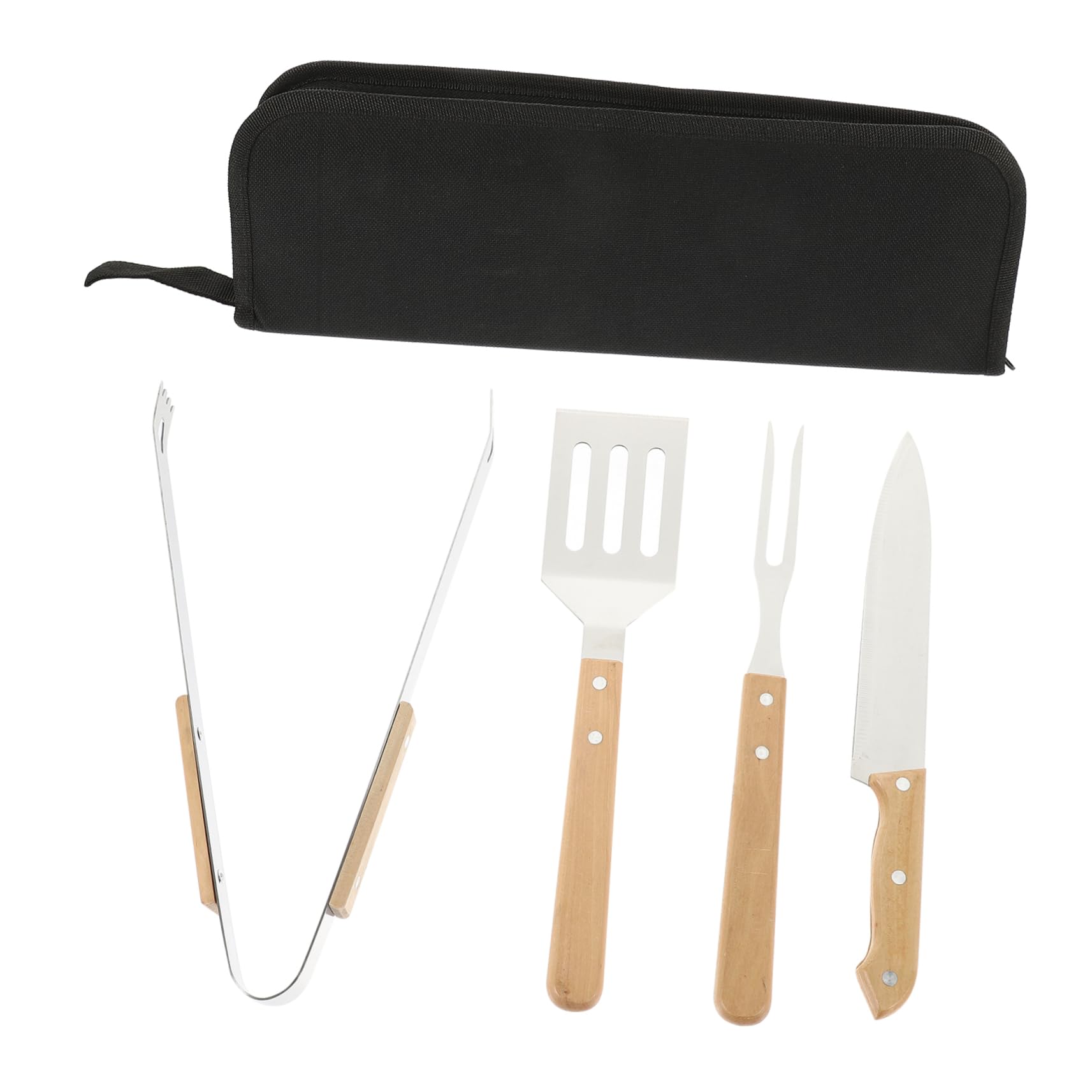 Toyvian Ensemble Ustensiles Cuisine de Camping en Acier Inoxydable 4 Pièces Poignée Antidérapante, Pratique et Portable pour Barbecue Extérieur et Camping