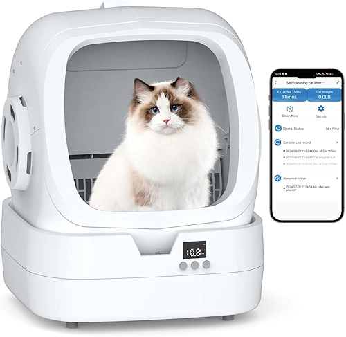 Caixa de areia automática para gatos autolimpante - Controle de aplicativo e monitoramento de peso - ultra-silenciosa, adequada para gatos e gatinhos médios, caixa de areia segura