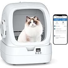 Automatic Cat Litter Box Self Cleaning - APP Control and Weight Monitoring - Ultra-Quiet, Suitable for Medium Cats and Kittens, Safe Anti-Pinch Litter Box (Assembly Required) - White