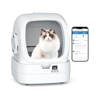 Automatic Cat Litter Box Self Cleaning - APP Control and Weight Monitoring - Ultra-Quiet, Suitable for Medium Cats and Kittens, Safe Anti-Pinch Litter Box (Assembly Required) -White - Amazon product rated Grade A