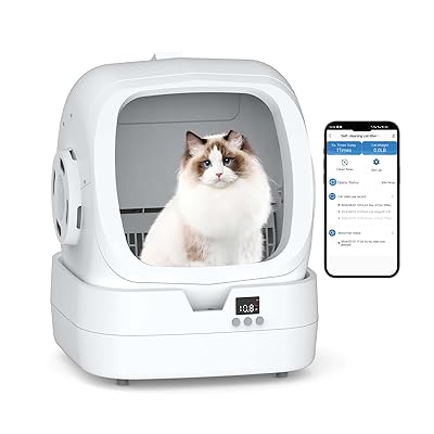 Automatic Cat Litter Box Self Cleaning - APP Control and Weight Monitoring - Ultra-Quiet, Suitable for Medium Cats and Kittens, Safe Anti-Pinch Litter Box (Assembly Required) -White