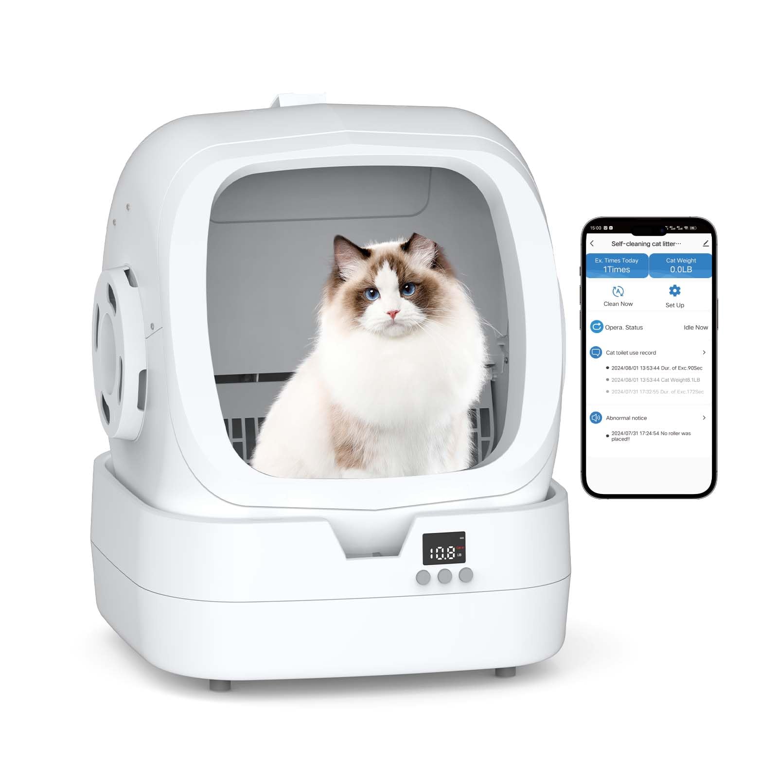 Automatic Cat Litter Box Self Cleaning - APP Control and Weight Monitoring - Ultra-Quiet, Suitable for Medium Cats and Kittens, Safe Anti-Pinch Litter Box (Assembly Required) -White