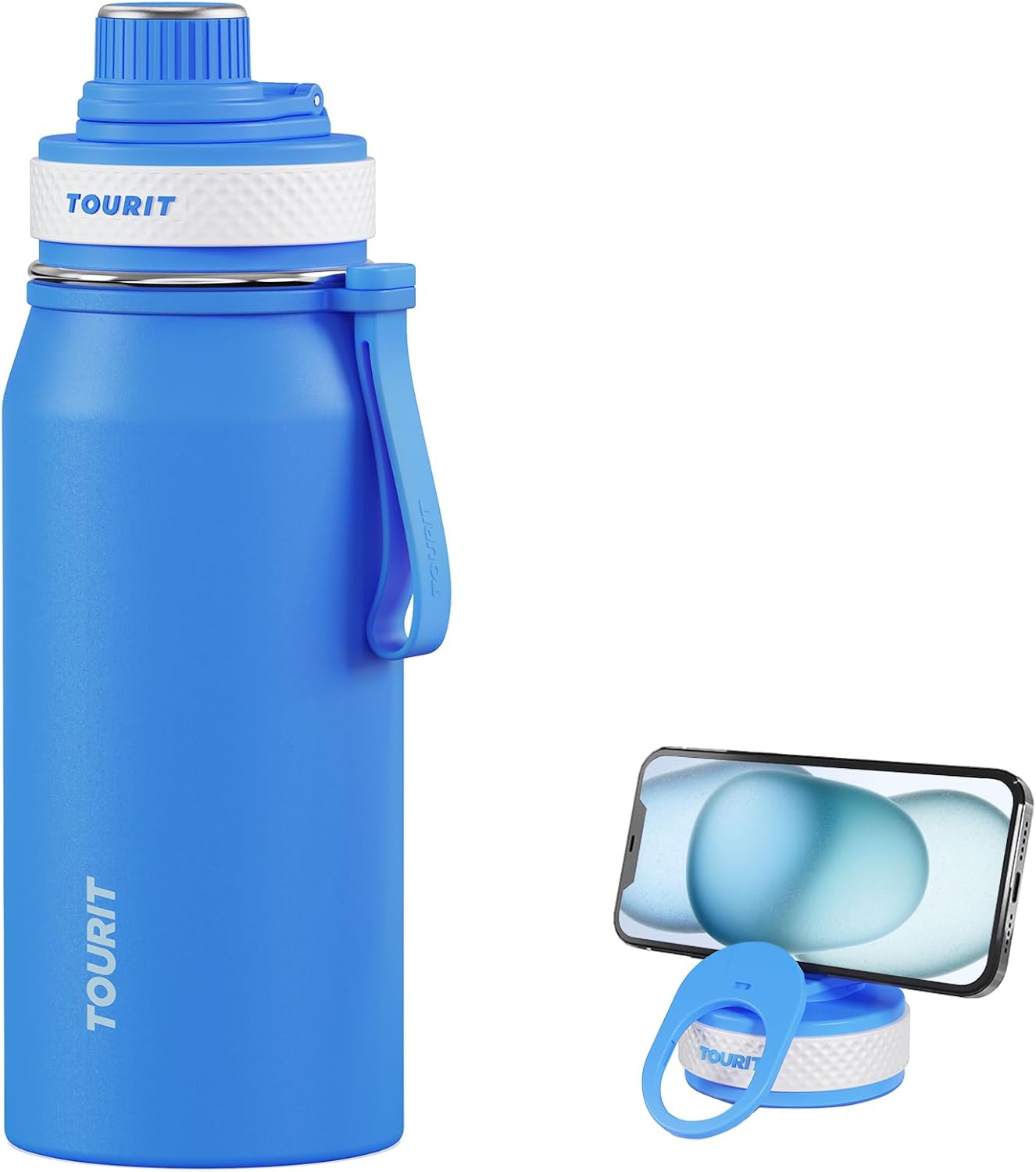 TOURIT 32oz Stainless Steel Wide Mouth Water Bottle, Double-Wall Vacuum Insulation with Spout Lid for Sports and Travel, Sapphire