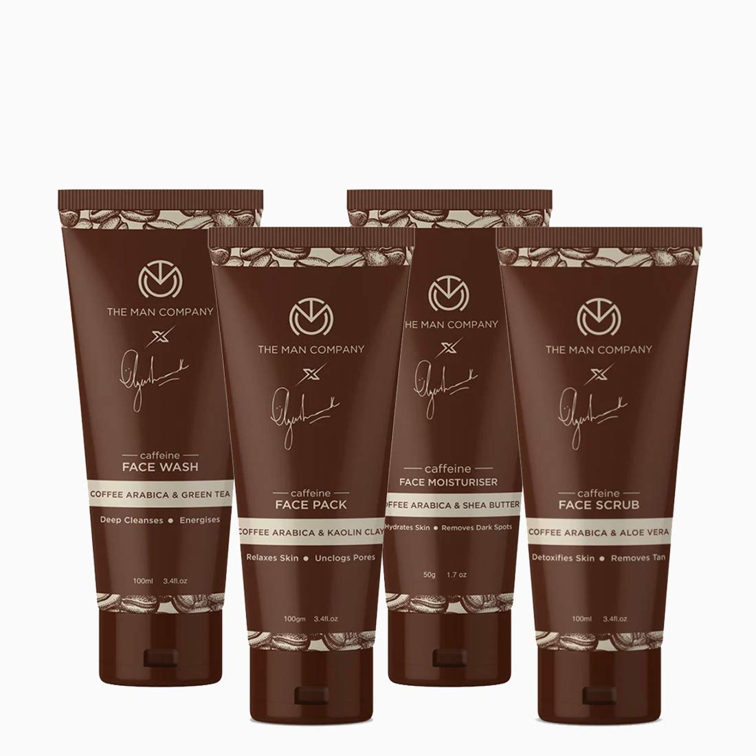 The Man Company Caffeine Grooming Kit (Face Wash 100ml, Scrub 100ml, Pack 100g, Moisturizer 50g)