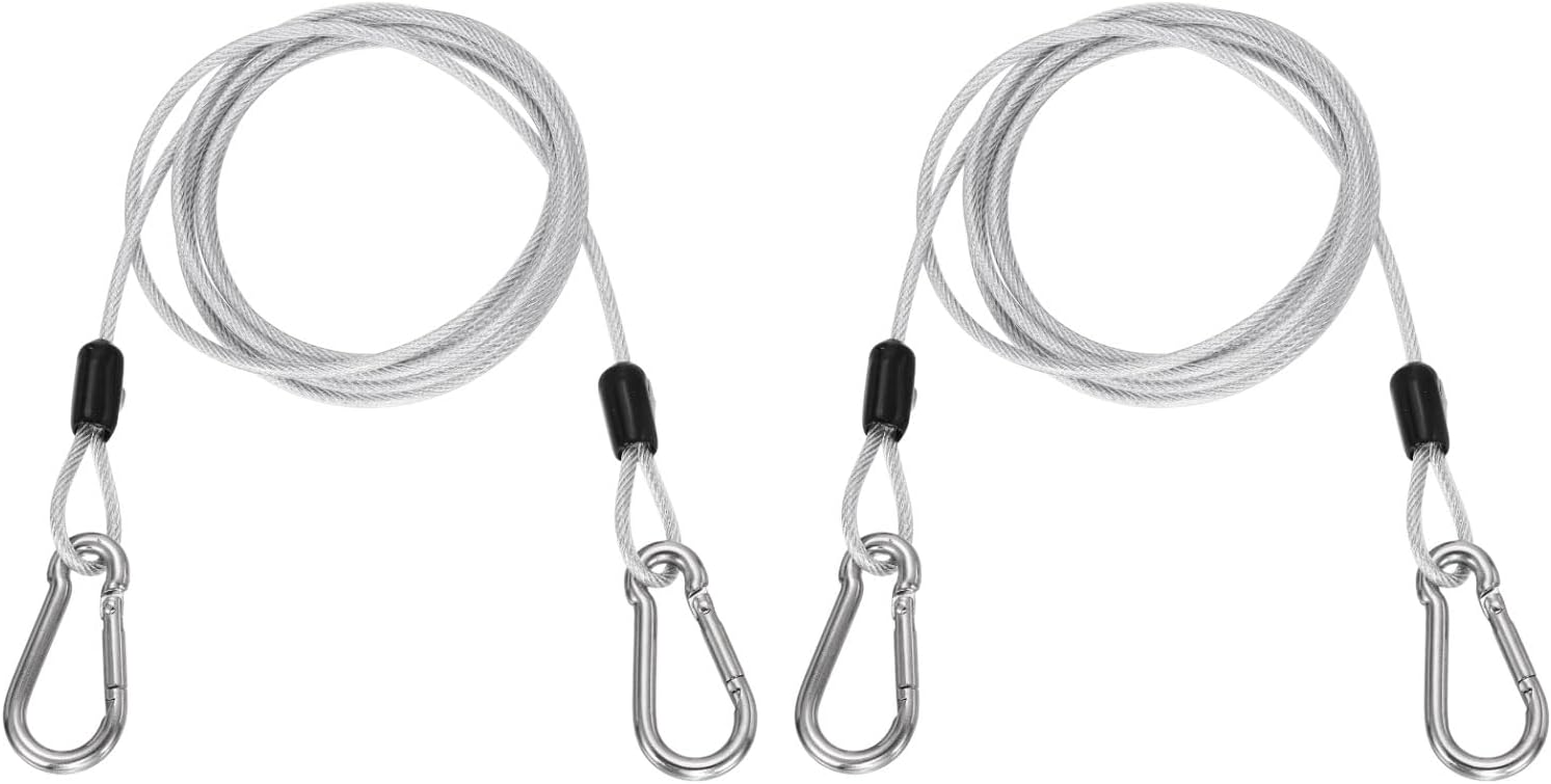PATIKIL 1.5m Security Steel Cable with Snap Hook, 2Pcs PVC Coated Flexible Double Loop Wire Rope Bike Cable Lock Security Chain for Outdoor Travel Luggage, Clear