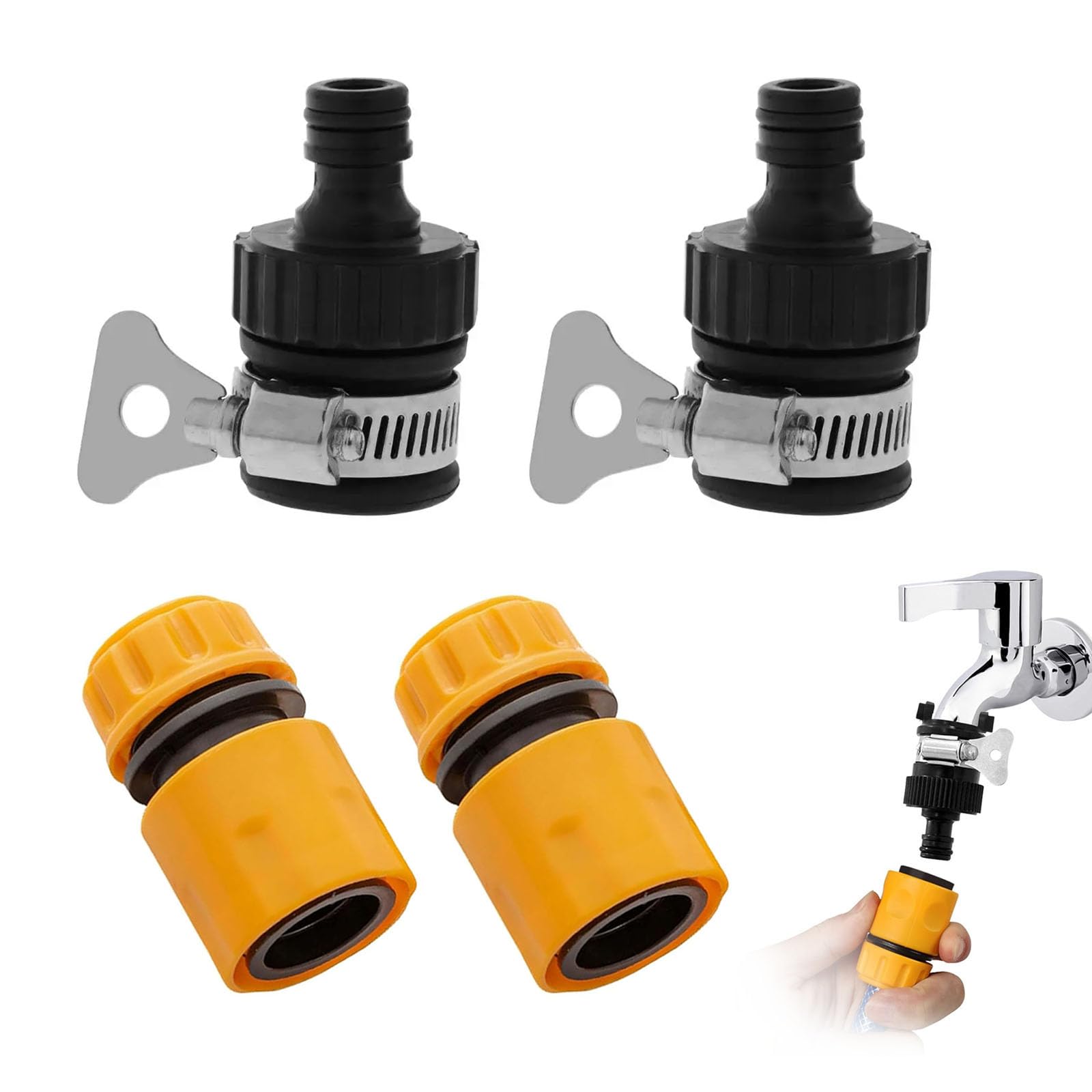 4 Pcs Garden Hose Connector Set, 1/2 inch Hose Pipe Connector