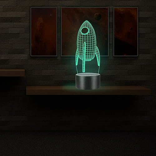 Miniatura 5 de Lámpara de mesa LED 3D con forma de cohete y luz nocturna, interruptor táctil, decoración de mesa, lámpara de ilusión óptica, 7 luces que cambian de