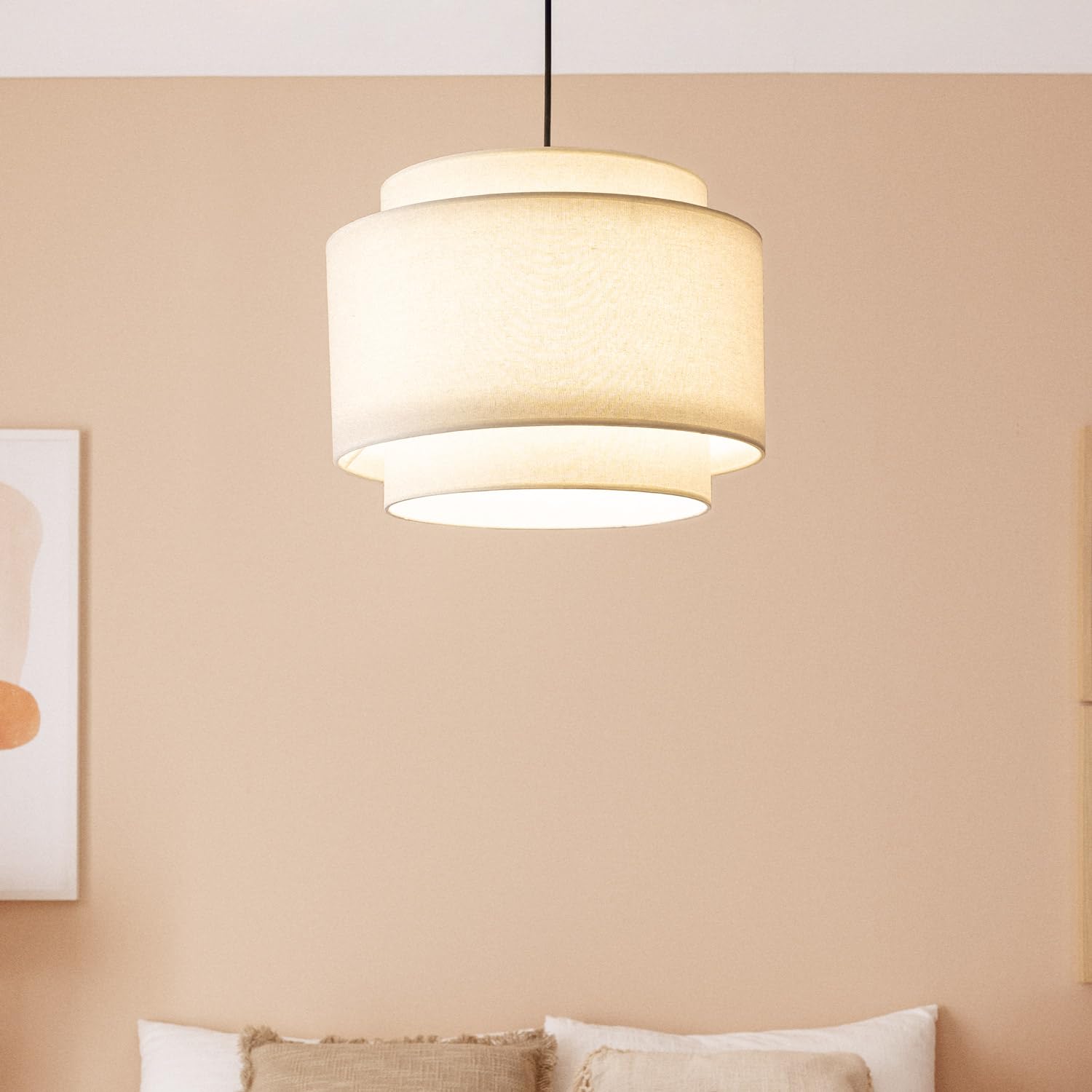 LEDKIA LIGHTING - Lámpara Colgante Arija | Diseño Vintage | Ideal para Salón; Dormitorio y Cocina | Compatible con Bombilla E27 | IP20 | Metal y Tela; Beige