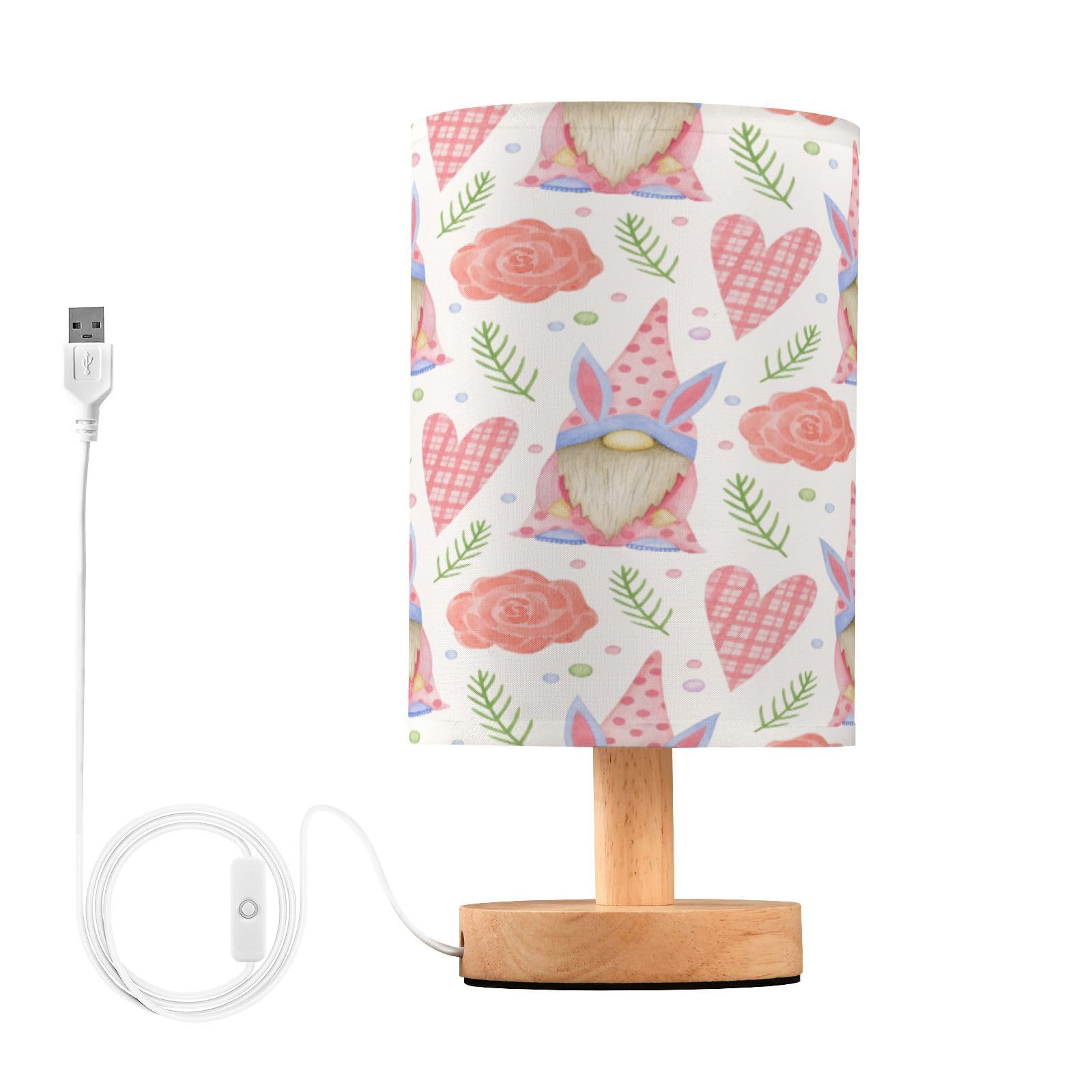 SDMKA Happy Easter Pattern Bedside Table Lamp for Bedroom, Minimalist Nightstand Lamp with Round Fabric Shade for Living Room, Office, No Bulb Required