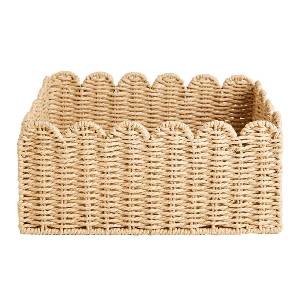 Jrifedptry Scalloped Edge Basket, Paper Rope Storage Baskets, Hand Woven Baskets For Shelves,Natural Baskets For Organizing
