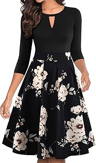 Women's Vintage Floral Flared A-Line Swing Casual Party Dresses with Pockets