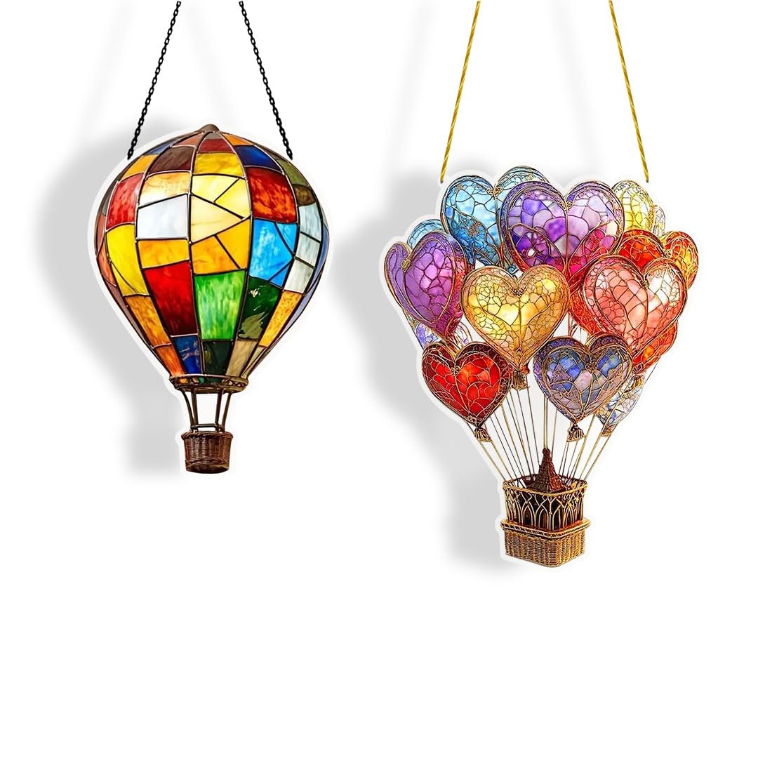 2D Multicolor Large Love Balloon Sun Catcher Hot Air Balloon Stained Attrape Soleil Suncatcher Window Hanging Decoration for Home Garden Decor Gift