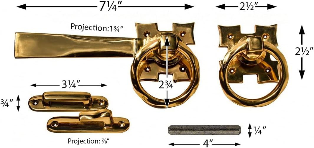 Renovators Supply Manufacturing Door Lock Latch 7 1/4 in. Polished Brass Gate Latch Garage Barn Door Lock with Mounting Hardware