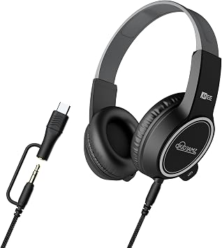 MEE audio KidJamz Kids Headphones with USB-C & 3.5mm Connectivity and 85dB Volume Limiter, Wired On-Ear Headphones for Kids with Detachable, Replaceable Cable and Optional Boom Mic for School, Tablets
