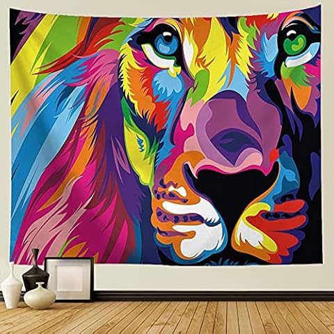 Yeacun Galaxy Blue Lion Tapestry Fantasy Starry Nebula Wall Hanging Colorful lively Lion and Picture Digital Print Tapestries Home Decor for Living Room Bedroom Dorm (80L x 60W inches) Cover