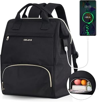 OIWAS Lunch Backpack for Women and Men, 15.6 inch Laptop Backpack with Insulated Compartment, Work Backpack with USB Port, Lunch Bag Suitable for Travel Work Picnics Hiking, Black