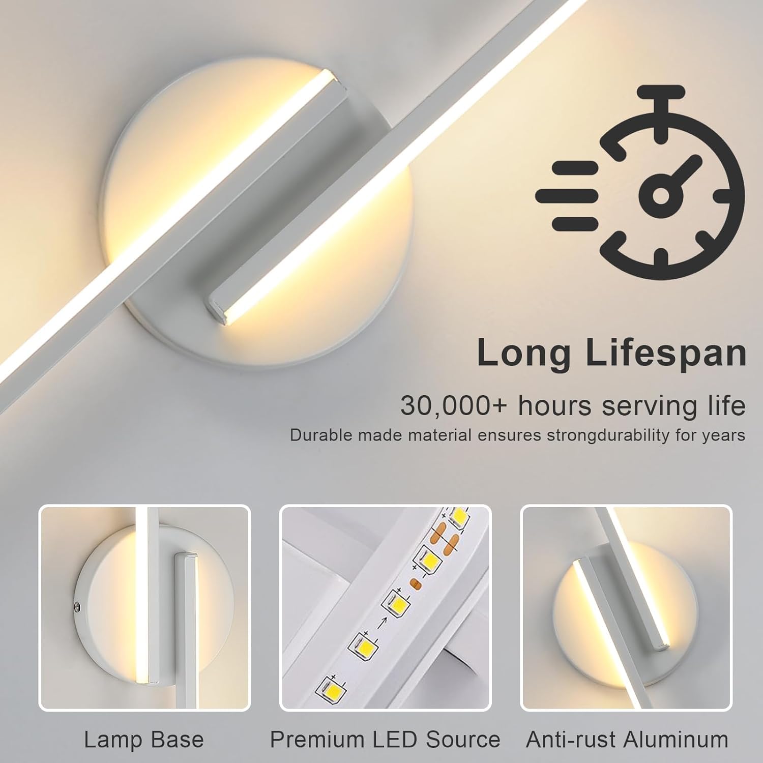 Lampa ścienna LED do wnętrz, 16 W, nowoczesna, 3000 K, ciepłe białe światło, lampa ścienna do salonu, sypialni, korytarza, łazienki, 45 cm