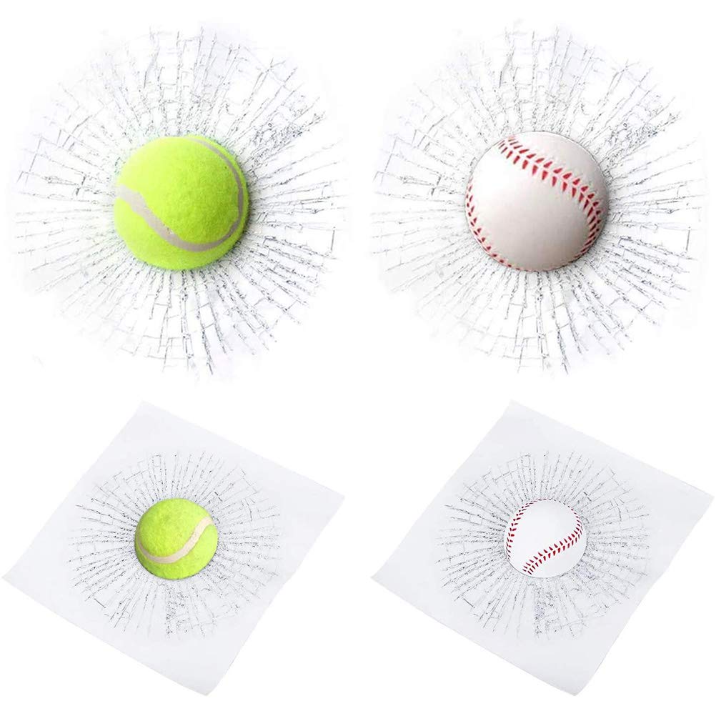 2 pegatinas de vidrio agrietado 3D, calcomanías de vidrio roto de béisbol, calcomanías divertidas para coche, calcomanías de pelota de tenis, calcomanías de vidrio agrietado