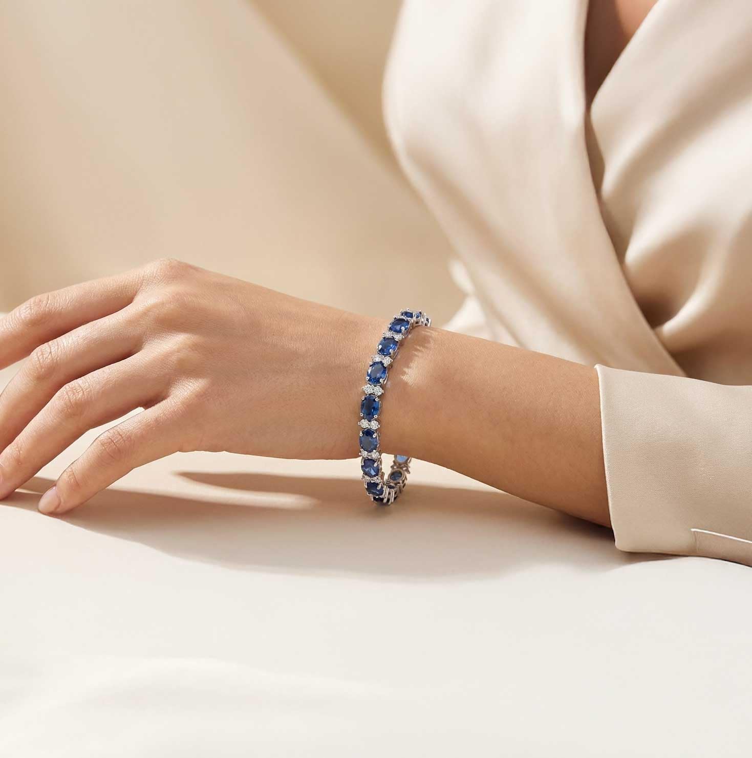 KEZEF Tennis Bracelets For Women - Cubic Zirconia - Oval 7x5mm Gemstones - Round 2.50mm White CZ - Silver Plated Brass - 7 Inch - Multiple Colors Hypoallergenic Bracelets - Image 3