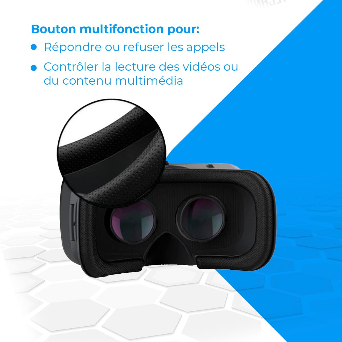 Casque Réalité Virtuelle NK Compatible iPhone Android 4.7"-6.53" Vision 90-100° Rotation 360° Réglage Objectif Pupille Noir