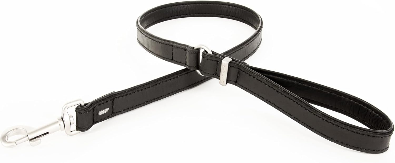 EzyDog Oxford Leather Dog Leash – Full Grain Leather with PU Backing, Durable Brushed Metal Hardware & Stainless O-Ring – 40" Classic Leash for Dogs, Black
