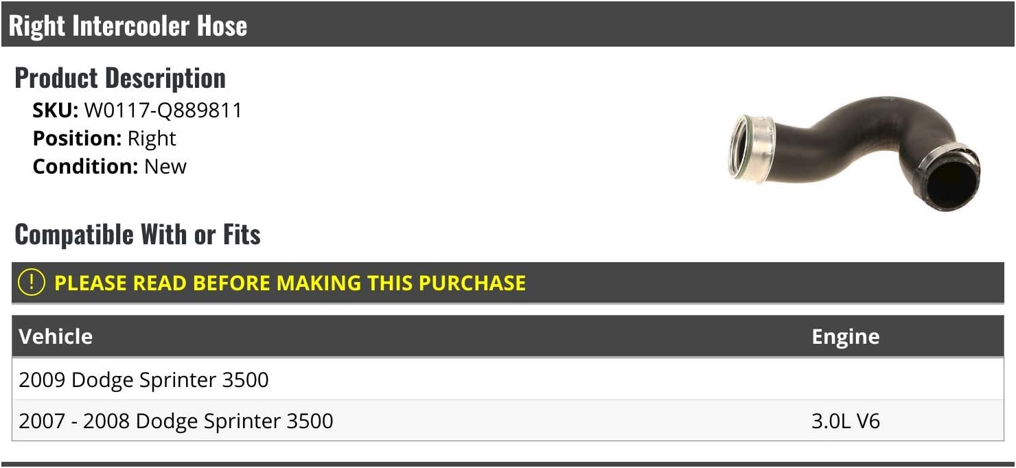 Marketplace Auto Parts Right Passenger Side Intercooler Hose - Compatible with 2007-2009 Dodge Sprinter 3500