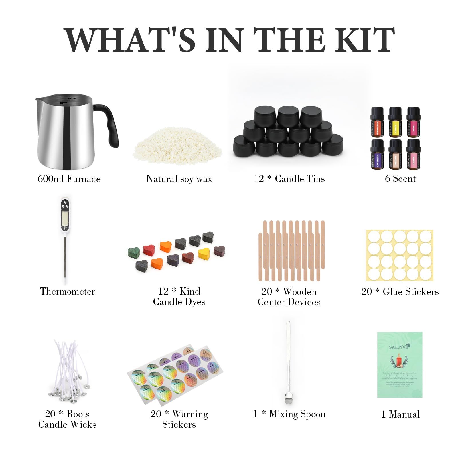 SAEUYVB Candle Making Kit for Adults - Full Set Candle Making Supplies - Soy Candle Kit - DIY Starter Scented Soy Candle Making Kit - Perfect Decoration for Family Life