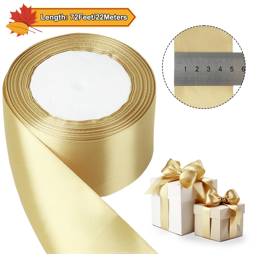 tenn well Gold Ribbon 50mm, 22 Meters Smooth Fabric Satin Ribbon for Gift Wrapping Crafting, Hair Bows - Image 3