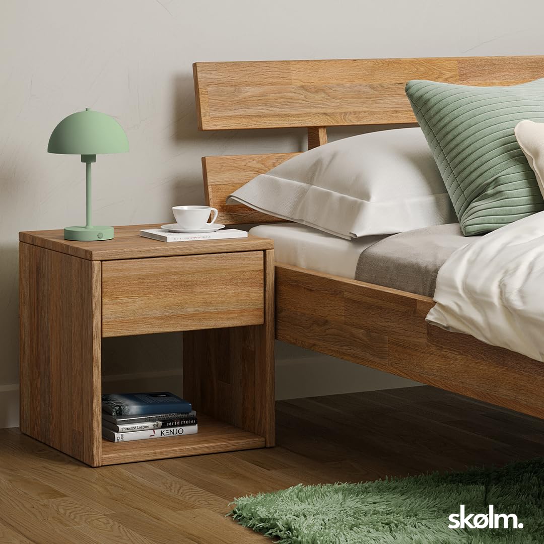 skølm Floki Nachttisch mit Schublade 2er Set – Nachtschrank Massivholz Eiche – Nachttischschrank Natur – Bedside Table – Nachtkommode Schlafzimmer – Nachtkästchen Holz – Beistelltisch 40x40x40 cm