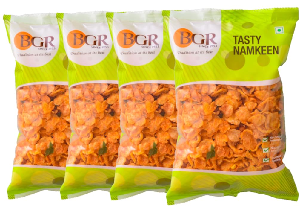 BGR Foods Cornflakes Mixture (480g Pack Of 4) Traditional Spicy South Indian Snack | Made Perfect Tea-Time Or Festive Treat | Ready To Eat | No Added Preservatives | No Added Artificial Flavouring | Crispy & Light Snacks.