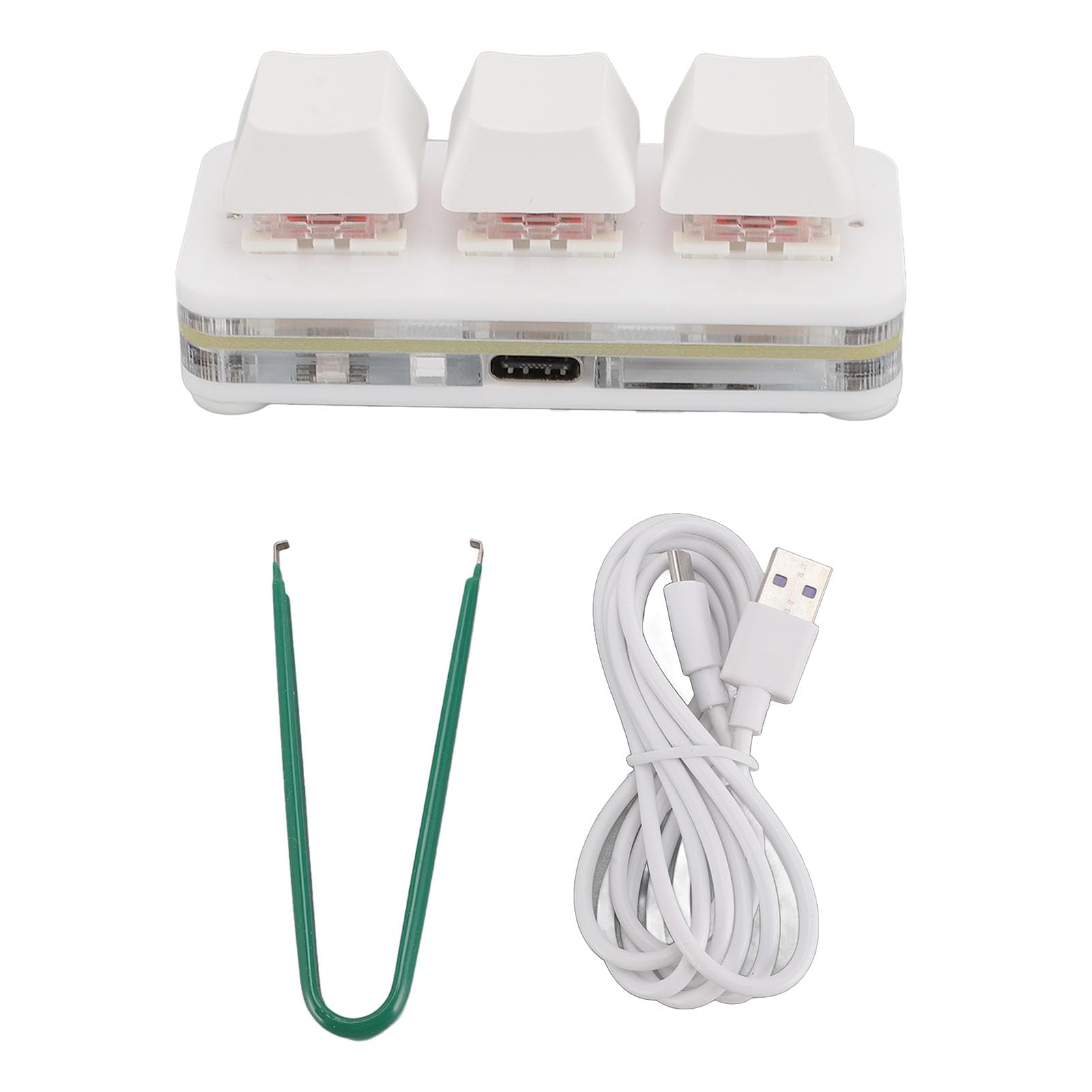 3 Key Mini Keypad, USB Type C Wired Mechanical Gaming Keyboard Hot Key Customized Program with RGB Backlight, Red Switch for Gaming Work (White)