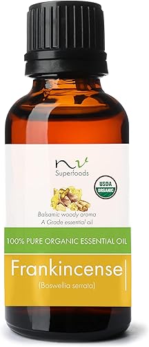 Aceite esencial de incienso orgánico, 1 onza líquida, certificado por USDA, orgánico, sin OMG, puro y natural, aceite de grado terapéutico para