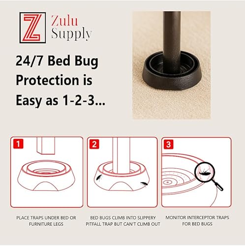 Miniatura 2 de Trampas interceptoras para insectos de cama, paquete de 8 monitores pasivos negros y trampa de detección, ajuste universal para patas de cama y