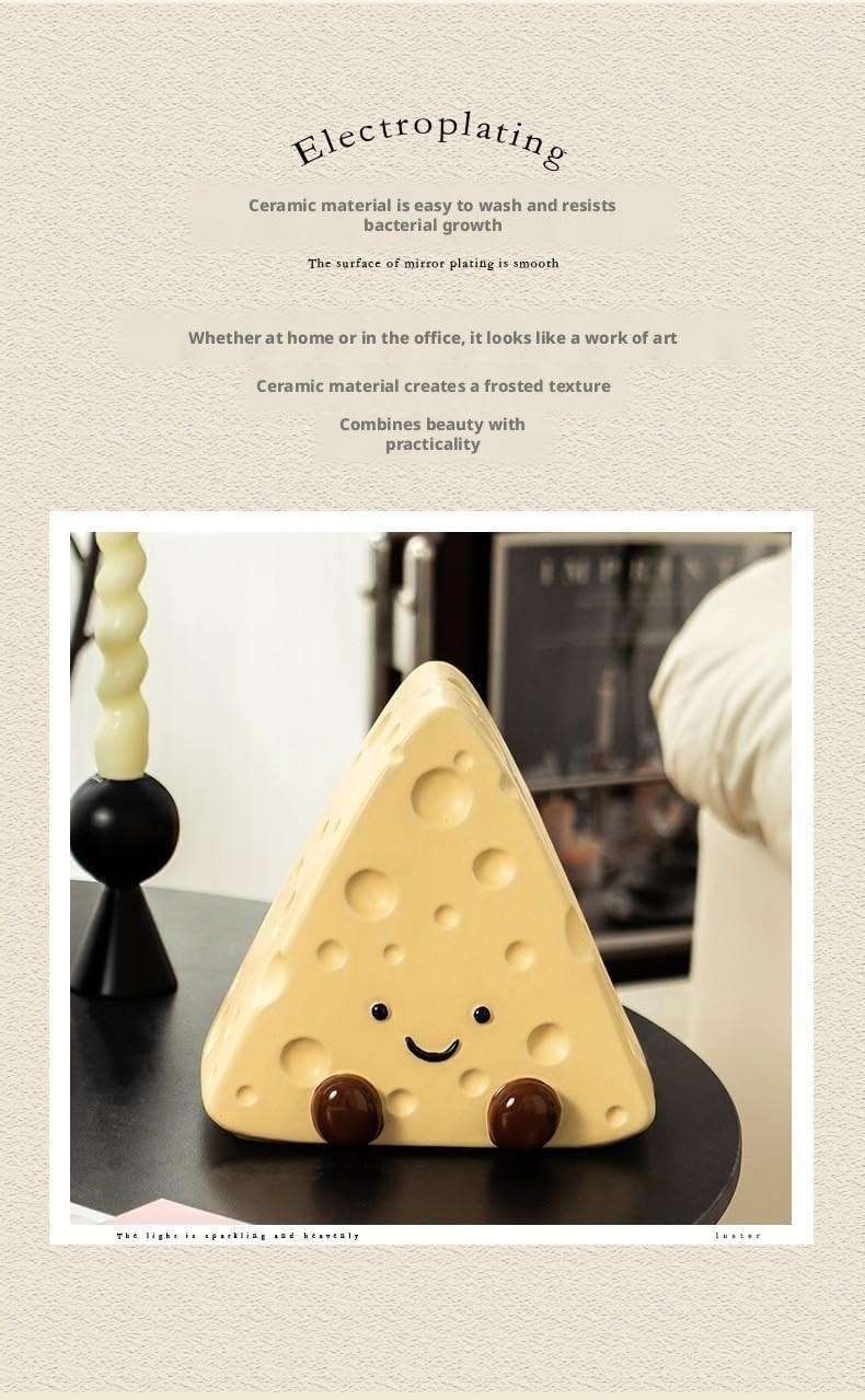 Triangle Smiley Face Cheese Shaped Ceramic Tissue Box, Cream Style Cute Napkin Holder for Dining Table & Living Room Coffee Table, Cartoon Decorative Vanity Tissue Dispenser,