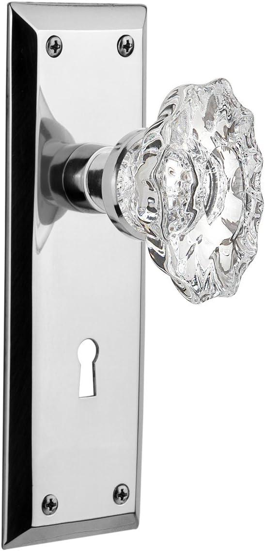 Nostalgic Warehouse New York Plate with Keyhole Chateau Knob, Passage - 2.375", Unlacquered Brass