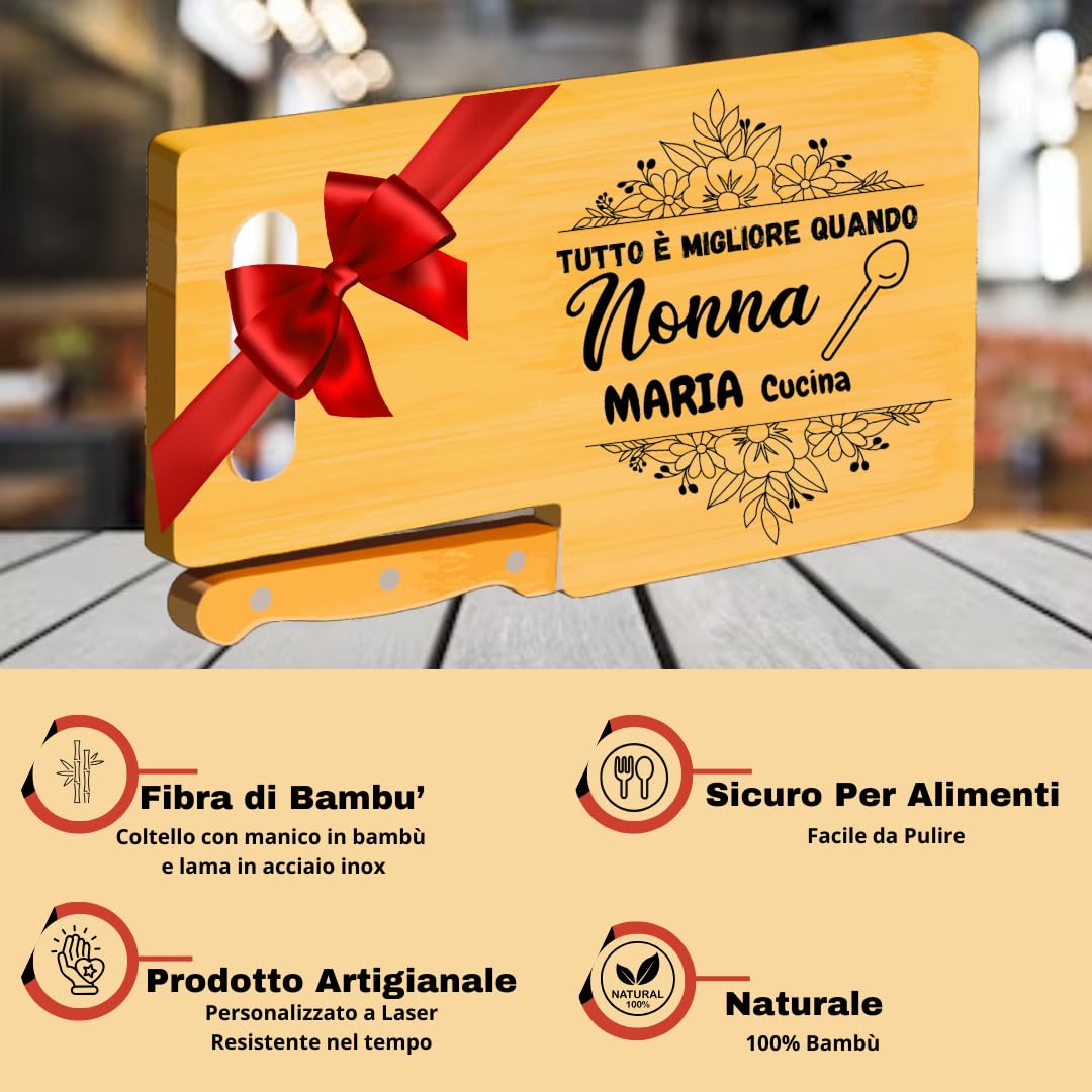 Tagliere In Bambù Per Nonna – 29,5x19 Cm – Regalo Con Frasi Affettuose – Cucina Personalizzata - 2