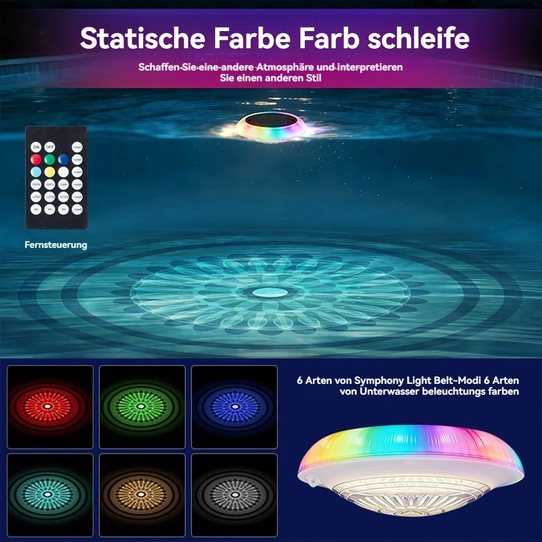 Schwimmende Solarteichleuchten, Solarbetriebene Schwimmende Poolleuchte mit Fernbedienung, Wetterfeste Poolbeleuchtung, Mühelose Intelligente Steuerung, Schaffen Magische Abenderinnerungen(C)