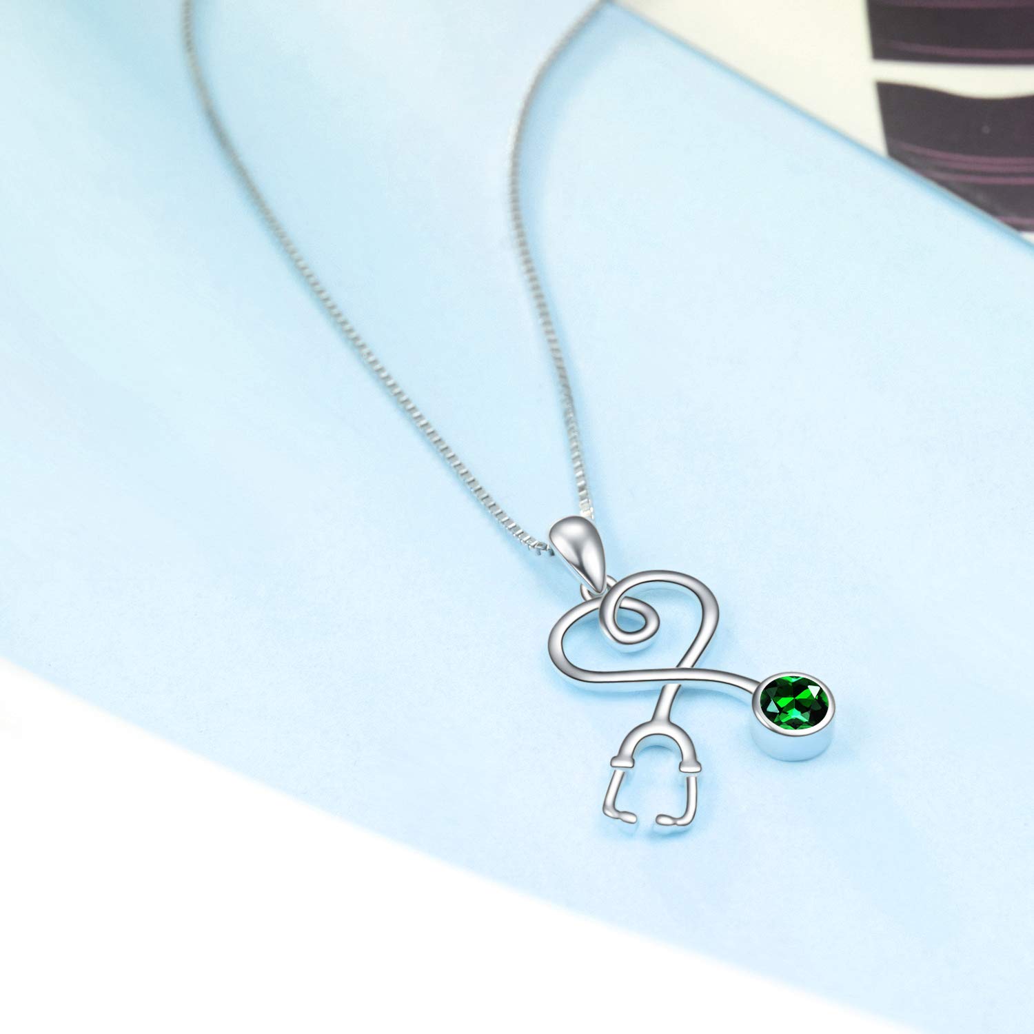 TXQHD Dziewczęce Akcesoria Sterling Srebrny stetoskop Naszyjnik Doktor Pielęgniarka biżuteria symulowanym Kryształem Birthstone z Austrii, Student RN zarejestrowane prezenty pielęgniarki dla kobiet