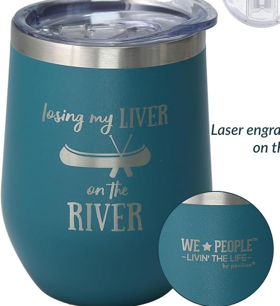 Pavilion - Losing My Liver 12-ounce Stainless Steel Wine Tumbler, Vacuum Insulated Wine Tumbler, Wine Tumbler with Lid, River Gifts, Cabin Decor, Wine Gifts For Women, Teal - Image 6