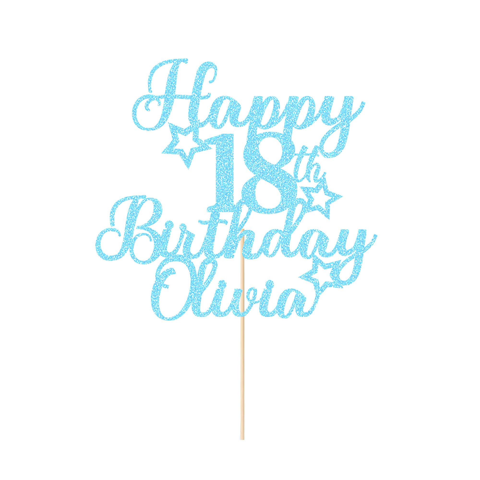 Personalised Happy Birthday Cake Topper Party Cake Decoration Customised with Any Age Name Cake Toppers for Men Boys Women Girls 16th 18th 20th 21st 30th 40th 50th 60th(Baby Blue) — image 1