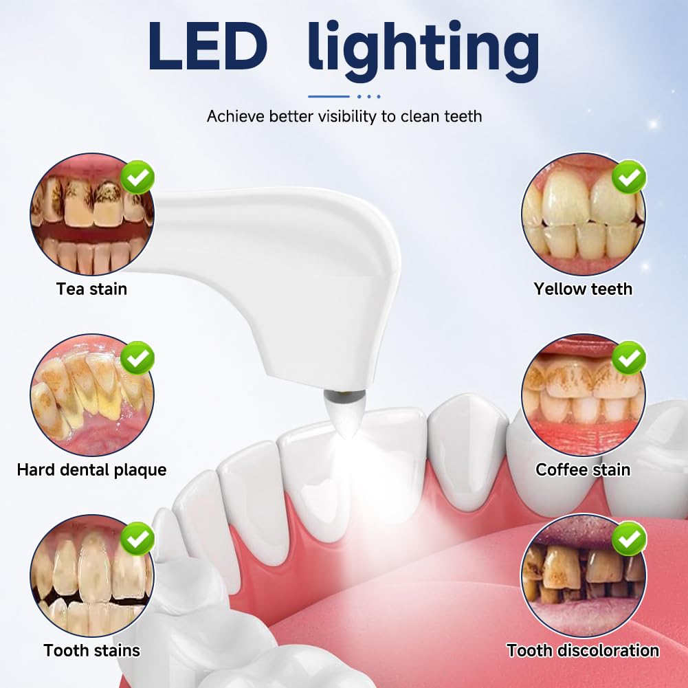 Kit di rimozione del tartaro professionale per lo sbiancamento dei denti, lucidatore dentale con 5 modalità per la pulizia dei denti e lo sbiancamento, include 6 accessori per lucidare e sbiancamento