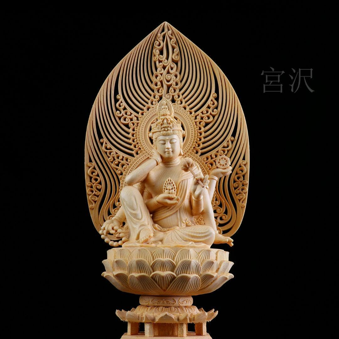 Amazon｜如意法輪王 観音菩薩 開運風水 檜木 木彫仏像 精密彫刻 美術品 